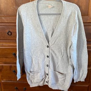 Women’s large gray ribbed cotton button up cardigan sweater